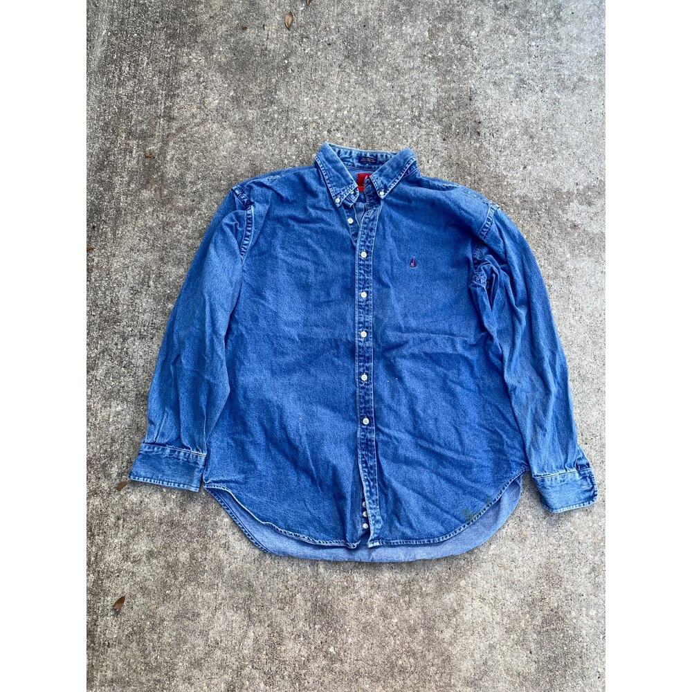 Vintage Nordstrom Blue Denim Button Up Preppy Retro Workwear - Men’s Large